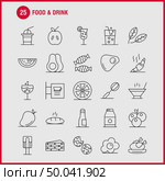 Food And Drink Line Icons Set For Infographics, Mobile UX/UI Kit And Print Design. Include: Cocktail, Glass, Goblet, Glass, Wine, Drink, Baking, Croissant, Icon Set - Vector. Стоковая иллюстрация, агентство Ingram Publishing / Фотобанк Лори