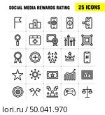 Social Media Rewards Rating Line Icon Pack For Designers And Developers. Icons Of Cinema, Movie, Ticket, Rating, Gear, Settings, Social Media, Vector. Стоковая иллюстрация, агентство Ingram Publishing / Фотобанк Лори