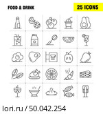 Food And Drink Line Icons Set For Infographics, Mobile UX/UI Kit And Print Design. Include: Cocktail, Glass, Goblet, Glass, Wine, Drink, Baking, Croissant, Icon Set - Vector. Стоковая иллюстрация, агентство Ingram Publishing / Фотобанк Лори