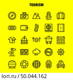 Tourism Line Icon Pack For Designers And Developers. Icons Of Temperature, Thermometer, Weather, No Smoking, Tourism, Travel, Smoking, Vector. Стоковая иллюстрация, агентство Ingram Publishing / Фотобанк Лори