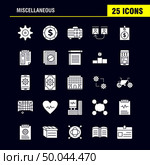 Miscellaneous Solid Glyph Icons Set For Infographics, Mobile UX/UI Kit And Print Design. Include: Cog, Gear, Settings, Setting, Coin, Dollar, Money, Bag, Icon Set - Vector. Стоковая иллюстрация, агентство Ingram Publishing / Фотобанк Лори