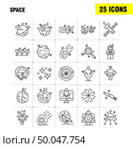 Space Line Icons Set For Infographics, Mobile UX/UI Kit And Print Design. Include: Rocket, Space, Transportation, Moon, Planet, Space, Spaceship, Telescope, Icon Set - Vector. Стоковая иллюстрация, агентство Ingram Publishing / Фотобанк Лори