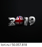 2019 Grey Typography with United Kingdom Flag. Happy New Year Lettering. Стоковая иллюстрация, агентство Ingram Publishing / Фотобанк Лори