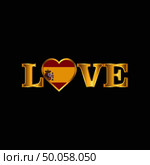 Golden Love typography Spain flag design vector. Стоковая иллюстрация, агентство Ingram Publishing / Фотобанк Лори