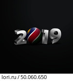 2019 Grey Typography with Namibia Flag. Happy New Year Lettering. Стоковая иллюстрация, агентство Ingram Publishing / Фотобанк Лори