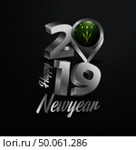 Happy New Year 2019 Grey Typography with Adygea Flag Location Pin. Country Flag  Design. Стоковая иллюстрация, агентство Ingram Publishing / Фотобанк Лори