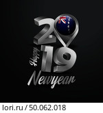 Happy New Year 2019 Grey Typography with Cook Islands Flag Location Pin. Country Flag  Design. Стоковая иллюстрация, агентство Ingram Publishing / Фотобанк Лори