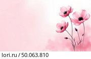 Serene impressionistic digital painting of pink flowers on a pastel gradient background. Стоковое AI-изображение, AI-художник Андрей Бакусов / Фотобанк Лори