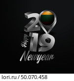 Happy New Year 2019 Grey Typography with Lithuania Flag Location Pin. Country Flag  Design. Стоковая иллюстрация, агентство Ingram Publishing / Фотобанк Лори