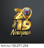 Happy New Year 2019 Golden Typography with Saint Barthelemy Flag Location Pin. Country Flag  Design. Стоковая иллюстрация, агентство Ingram Publishing / Фотобанк Лори