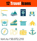 Travel Icon Set. Stencil in Blue and Yellow Tones Design. Vector Illustration. Стоковая иллюстрация, агентство Ingram Publishing / Фотобанк Лори