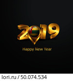 Happy New Year 2019 Golden Typography with Togo Flag Location Pin. Country Flag  Design. Стоковая иллюстрация, агентство Ingram Publishing / Фотобанк Лори