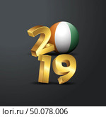 2019 Golden Typography with Cote d Ivoire / Ivory Coast Flag. Happy New Year Lettering. Стоковая иллюстрация, агентство Ingram Publishing / Фотобанк Лори