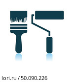Icon Of Construction Paint Brushes. Shadow Reflection Design. Vector Illustration. Стоковая иллюстрация, агентство Ingram Publishing / Фотобанк Лори