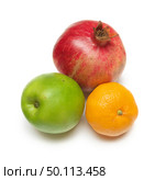 Pomegranade, apple, tangerine on white isolated background. Element of design. Стоковое фото, агентство Ingram Publishing / Фотобанк Лори