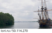 Voronezh, Russia, June 17, 2025: Goto Predestination ship museum on Petrovskaya embankment in summer. Редакционное видео, видеограф Катерина Белякина / Фотобанк Лори