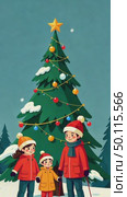 AI-generated Family on New Year Eve Vacation at Ski Resort, Mom, Dad and Child Skiing in Snowy Mountains, Mountain and Christmas Tree Background. Стоковое AI-видео, аниматор Spirit River / Фотобанк Лори