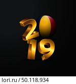 2019 Golden Typography with Chad Flag. Happy New Year Lettering. Стоковая иллюстрация, агентство Ingram Publishing / Фотобанк Лори