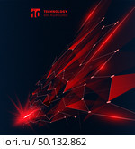 Abstract technology red color triangles with lighting effect lines connecting dots structure perspective on dark background. Vector illustration. Стоковая иллюстрация, агентство Ingram Publishing / Фотобанк Лори