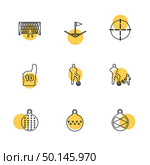 sports , games , atheletes , balls , fitness , football , fifa , russia , cricket , ball , bat , wicket, gym ,  tennis , running, race , hurdles , shoes , flag , icon, vector, design,  flat,  collection, style, creative,  icons. Стоковая иллюстрация, агентство Ingram Publishing / Фотобанк Лори