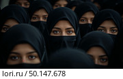 Women in niqabs with calm expressions. Стоковое AI-изображение, AI-художник Андрей Бакусов / Фотобанк Лори