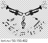 Abstract music background with different notes and wind instruments with transparency grid on back. Vector Illustration.. abstract music background with different notes and wind instrument. Стоковая иллюстрация, агентство Ingram Publishing / Фотобанк Лори