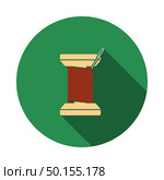 Sewing Reel With Thread Icon. Flat Circle Stencil Design With Long Shadow. Vector Illustration. Стоковая иллюстрация, агентство Ingram Publishing / Фотобанк Лори