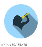 Karaoke Womans Silhouette Icon. Flat Circle Stencil Design With Long Shadow. Vector Illustration. Стоковая иллюстрация, агентство Ingram Publishing / Фотобанк Лори
