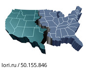 Divided nation and divisions in the United States and partisan politics as Republicans and Democrats split and widen the political gap in the country as a 3D illustration. Стоковое фото, агентство Ingram Publishing / Фотобанк Лори