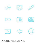 message , monitor , cutter , battery , click , casette , play ,youtube , left ,arrow , stop , icon, vector, design,  flat,  collection, style, creative,  icons. Стоковая иллюстрация, агентство Ingram Publishing / Фотобанк Лори