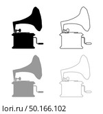 Phonograph Gramophone vintage Turntable for vinyl records icon outline set black grey color vector illustration flat style simple image. Стоковое фото, агентство Ingram Publishing / Фотобанк Лори