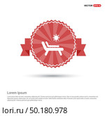 Sun bathe on the chaise longue with umbrella Icon - Red Ribbon banner. Стоковая иллюстрация, агентство Ingram Publishing / Фотобанк Лори