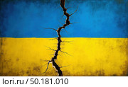 Растрескавшийся флаг Украины. Стоковое AI-изображение, AI-художник Илья Старков / Фотобанк Лори