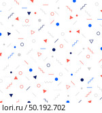 Abstract different geometric shapes pattern triangles, circles, dots, lines on white background. Memphis style. Vector illustration. Стоковая иллюстрация, агентство Ingram Publishing / Фотобанк Лори