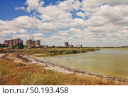 Крым, Евпатория, курорт, озеро Мойнаки, Мойнакское, облака, камыши, берег. Стоковое фото, фотограф Андрей Макаренко / Фотобанк Лори