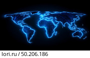 World map with detailed geographic features and grid layout displayed on a vibrant blue background. Стоковое AI-изображение, AI-художник Михаил Коханчиков / Фотобанк Лори