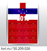 Calendar 2019 Netherlands Antilles Flag background. English language. Стоковая иллюстрация, агентство Ingram Publishing / Фотобанк Лори