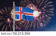 AI Generative The national flag of the independence of the state of Iceland, background of fireworks. Стоковое AI-видео, аниматор Spirit River / Фотобанк Лори