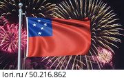 AI Generative National flag independence state Samoa, background fireworks. Стоковое AI-видео, аниматор Spirit River / Фотобанк Лори