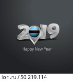 Happy New Year 2019 Grey Typography with Botswana Flag Location Pin. Country Flag  Design. Стоковое фото, агентство Ingram Publishing / Фотобанк Лори