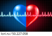 Atrial fibrillation medical condition and normal or abnormal heart rate rythm as a cardiac disorder with healthy and unhealthy ecg monitoring with 3D illustration elements. Стоковое фото, агентство Ingram Publishing / Фотобанк Лори