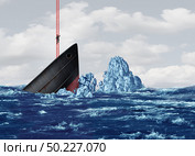 Business exit and strategy to leave or abandoning a sinking ship as a corporate metaphor for a way out of a crisis with 3D illustration elements. Стоковое фото, агентство Ingram Publishing / Фотобанк Лори