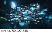 Digital landscape showcasing vibrant screens in a futuristic city at night. Цифровой пейзаж, демонстрирующий яркие экраны в ночном футуристическом городе. Стоковое AI-изображение, AI-художник Katsiaryna Repich / Фотобанк Лори