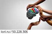 Mental health support and autistic brain and autism disorder symptoms or Asperger syndrome as a neurology icon and psychology or psychiatry diagnosis concept in a 3D illustration style. Стоковое фото, агентство Ingram Publishing / Фотобанк Лори