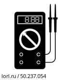 Digital multimeter for measuring electrical indicators AC DC voltage amperage ohmmeter power with probes icon black color vector illustration flat style simple image. Digital multimeter for measuring electrical indicators AC DC voltage amperage ohmmeter power with probes icon black color vector illustration flat style image. Стоковая иллюстрация, агентство Ingram Publishing / Фотобанк Лори