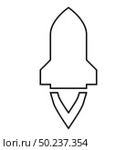 Rocket with flame in flying Spaceship launching Space exploration War weapon concept icon outline black color vector illustration flat style simple image. Стоковая иллюстрация, агентство Ingram Publishing / Фотобанк Лори