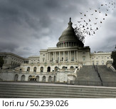 Washington government decline or declining congress and United States public trust political concept or anonymous source symbol and and communication as a US icon in a 3D illustration style. Стоковое фото, агентство Ingram Publishing / Фотобанк Лори