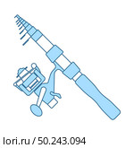 Icon Of Curved Fishing Tackle. Thin Line With Blue Fill Design. Vector Illustration. Стоковая иллюстрация, агентство Ingram Publishing / Фотобанк Лори