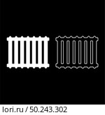 Cast iron battery Heating radiator icon outline set white color vector illustration flat style simple image. Стоковая иллюстрация, агентство Ingram Publishing / Фотобанк Лори