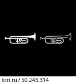 Trumpet Clarion music instrument icon outline set white color vector illustration flat style simple image. Стоковая иллюстрация, агентство Ingram Publishing / Фотобанк Лори